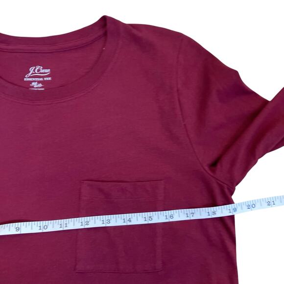 J. Crew NWT Womens Sz S Essential Pocket Tee Burgundy Long Sleeve 100% Cotton - Picture 13 of 14
